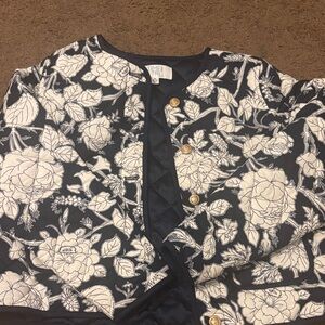 TIME & TRU Black Floral Quilted Cardigan with Gold Buttons